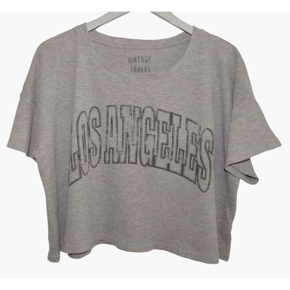 Vintage Canvas Gray‎ Waffle Thermal Boxy Crop Los Angeles T-Shirt M